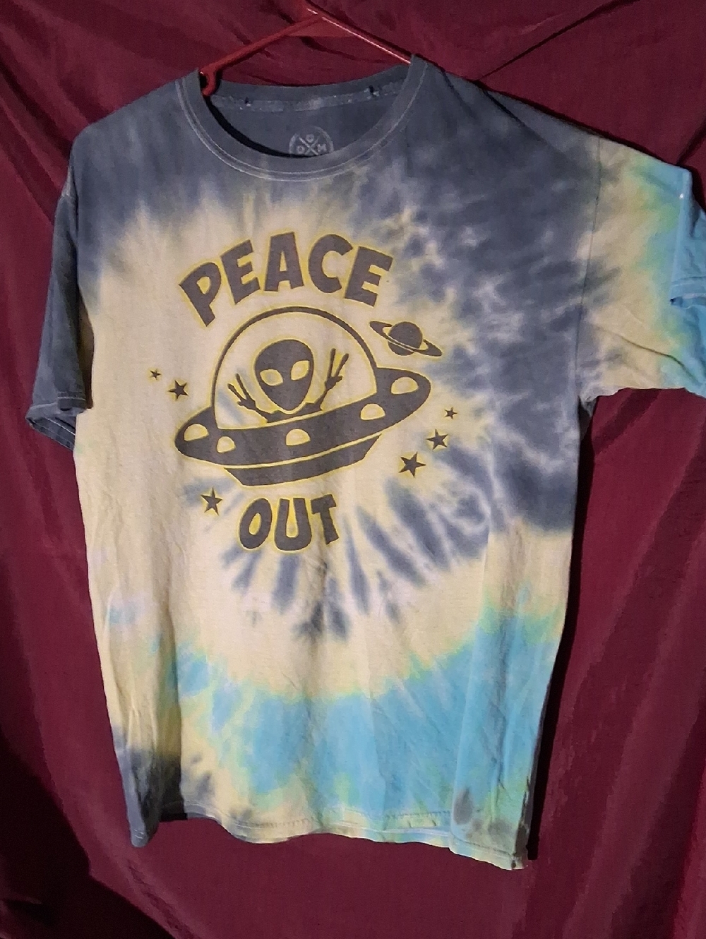 Peace Out Tie-Dye Graphic Tee - Blue/Yellow